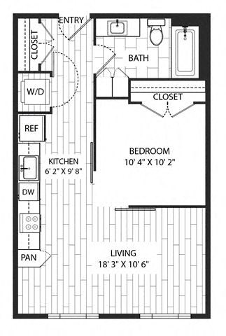 Floor plan for studio, 1 bath, 561 sqft